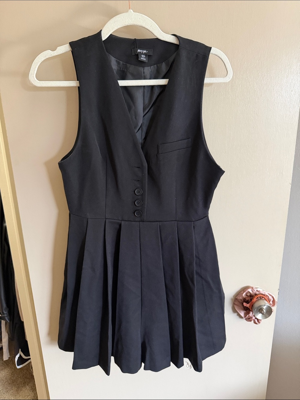 Nasty Gal Black V-Neck Pleated Mini Dress